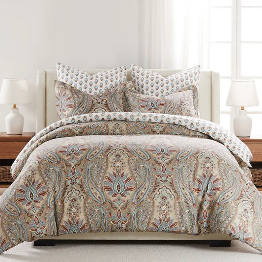 Kasey Duvet Cover Set - Coastal Paisley Duvet Set - Taupe - Quahog Bay Bedding