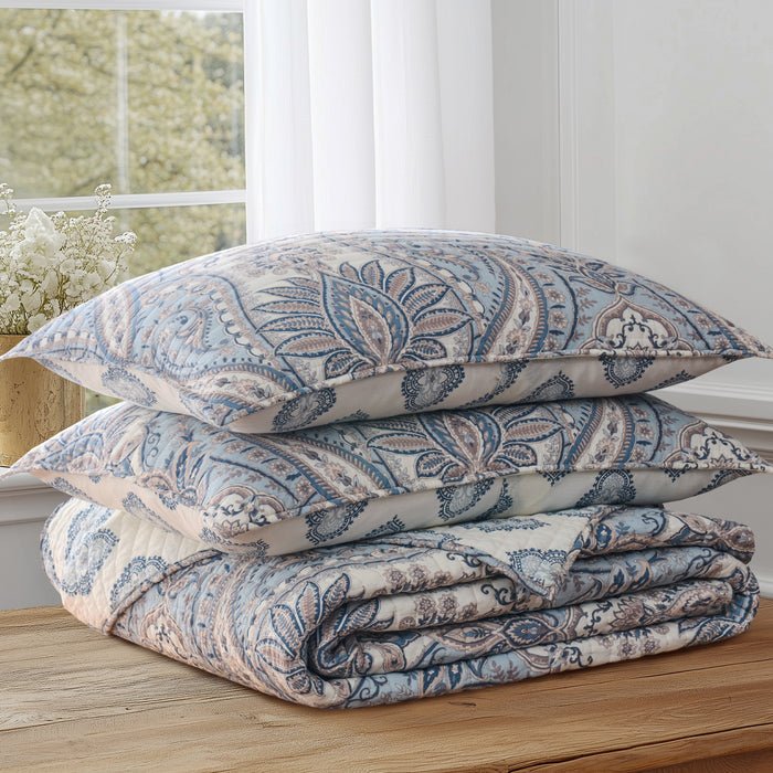 Kasey Quilt Set - Coastal Paisley Quilt - Blue - Quahog Bay Bedding