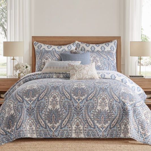 Kasey Quilt Set - Coastal Paisley Quilt - Blue - Quahog Bay Bedding