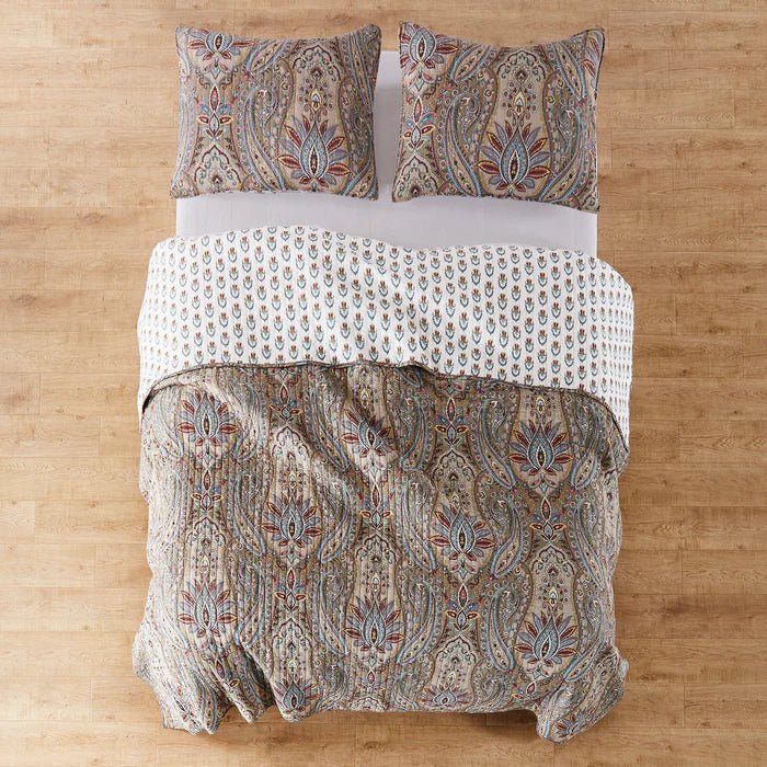 Kasey Quilt Set - Coastal Paisley Quilt - Taupe - Quahog Bay Bedding