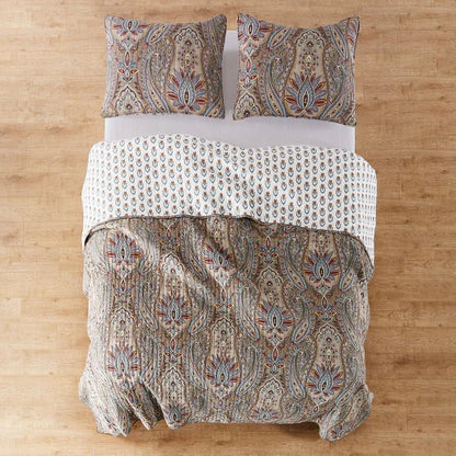Kasey Quilt Set - Coastal Paisley Quilt - Taupe - Quahog Bay Bedding