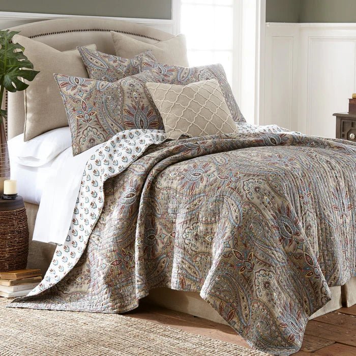 Kasey Quilt Set - Coastal Paisley Quilt - Taupe - Quahog Bay Bedding