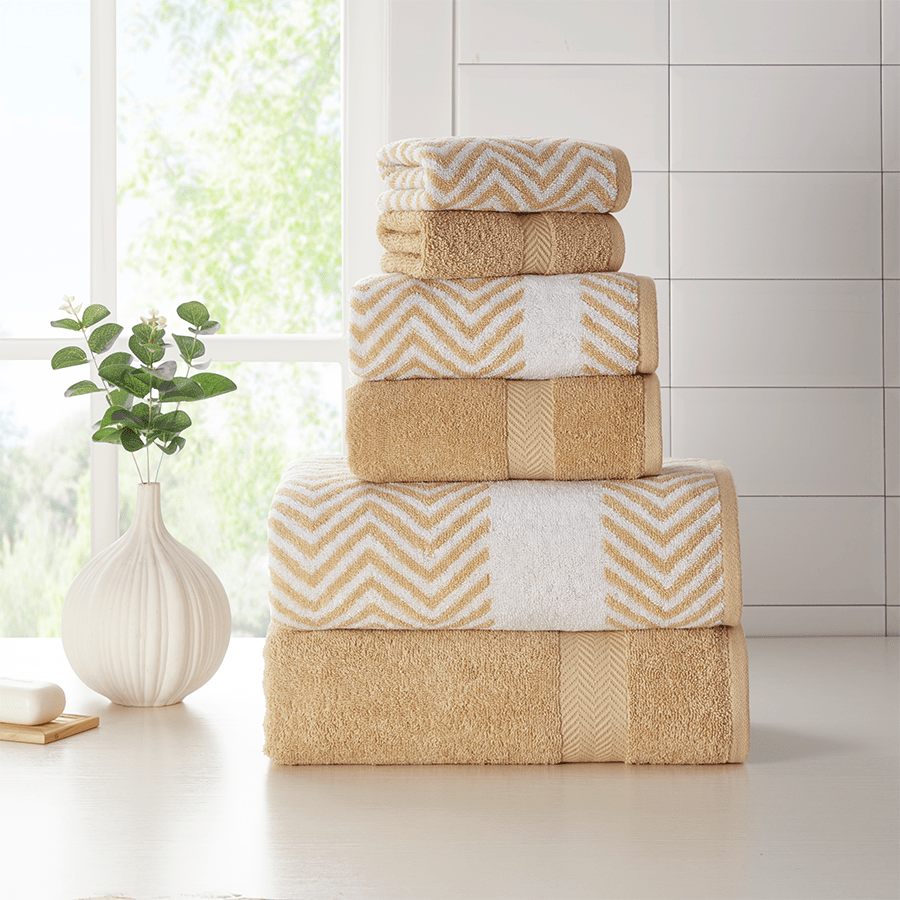 Kathy Ireland 6 Piece Chevron Jacquard Towel Set with Lets Dry - Quahog Bay Bedding