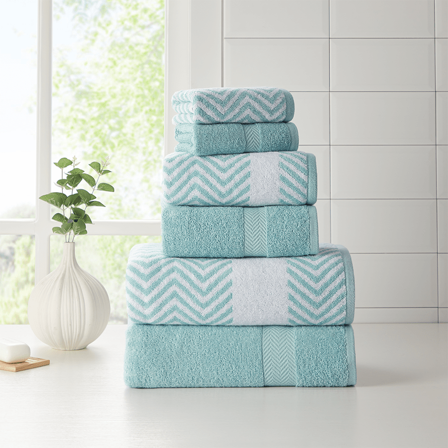 Kathy Ireland 6 Piece Chevron Jacquard Towel Set with Lets Dry - Quahog Bay Bedding