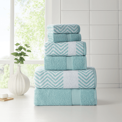 Kathy Ireland 6 Piece Chevron Jacquard Towel Set with Lets Dry - Quahog Bay Bedding