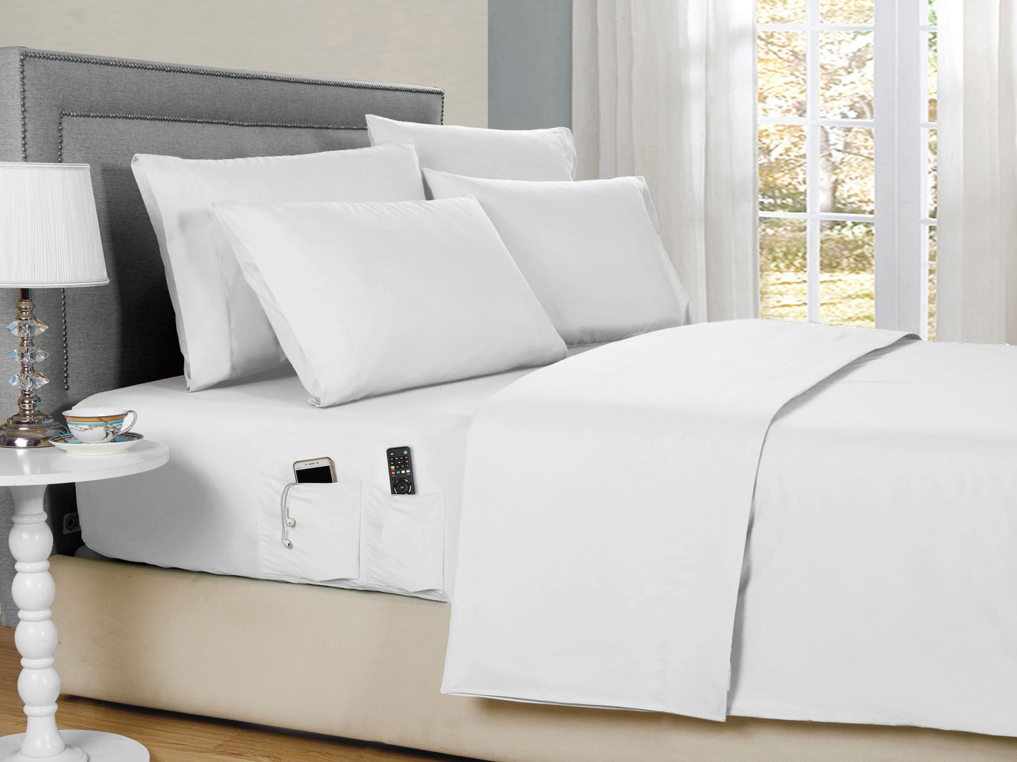 Kathy Ireland 6 - Piece Smart Pocket Sheet Sets w/ Side Pocket - Quahog Bay Bedding