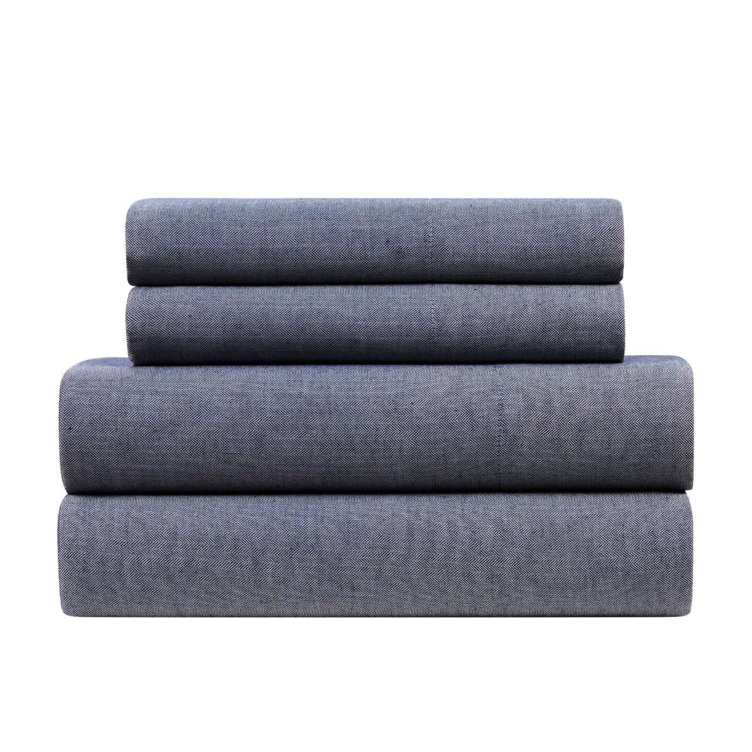 Kathy Ireland Herringbone Twill 4 Piece Cotton Rich Sheet Set - Quahog Bay Bedding