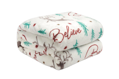 Kathy Ireland Holiday Print Plush Flannel Throw Blanket - Quahog Bay Bedding