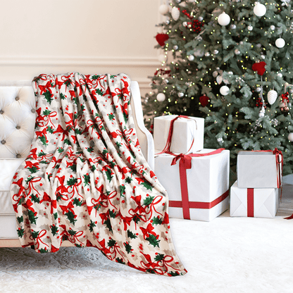 Kathy Ireland Holiday Print Plush Flannel Throw Blanket - Quahog Bay Bedding