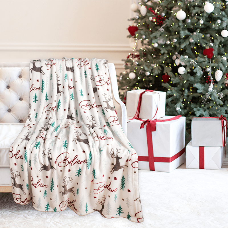 Kathy Ireland Holiday Print Plush Flannel Throw Blanket - Quahog Bay Bedding