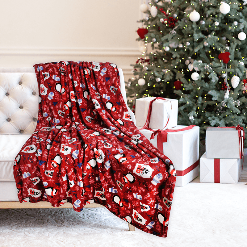 Kathy Ireland Holiday Print Plush Flannel Throw Blanket - Quahog Bay Bedding