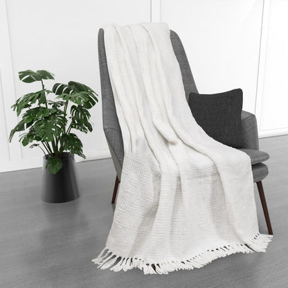 Kathy Ireland Oversized Chenille Fringed Basket Throw 50 X 70 - Quahog Bay Bedding