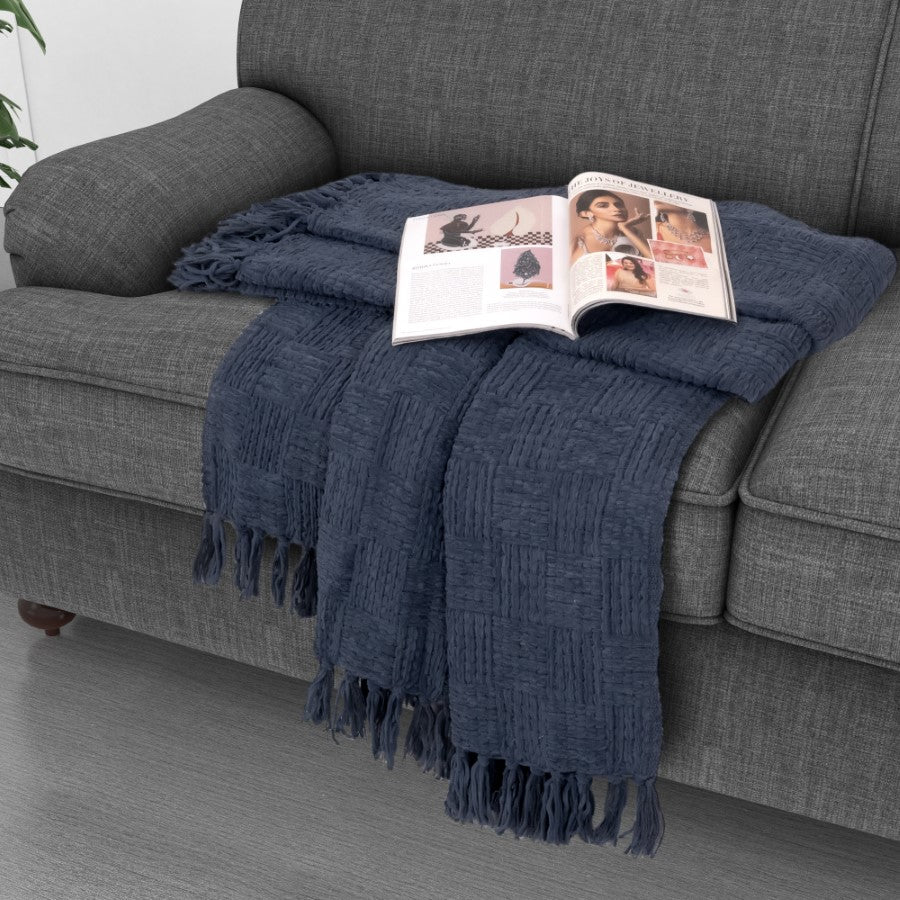 Kathy Ireland Oversized Chenille Fringed Basket Throw 50 X 70 - Quahog Bay Bedding