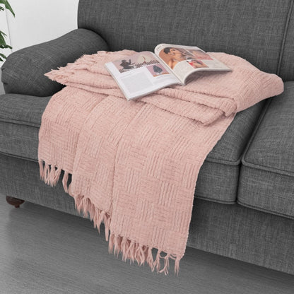 Kathy Ireland Oversized Chenille Fringed Basket Throw 50 X 70 - Quahog Bay Bedding