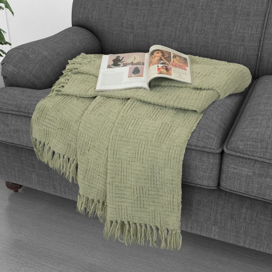 Kathy Ireland Oversized Chenille Fringed Basket Throw 50 X 70 - Quahog Bay Bedding