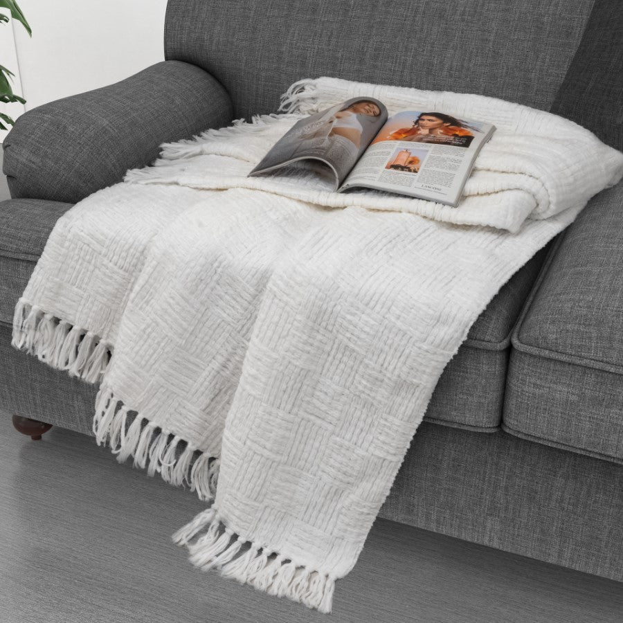 Kathy Ireland Oversized Chenille Fringed Basket Throw 50 X 70 - Quahog Bay Bedding