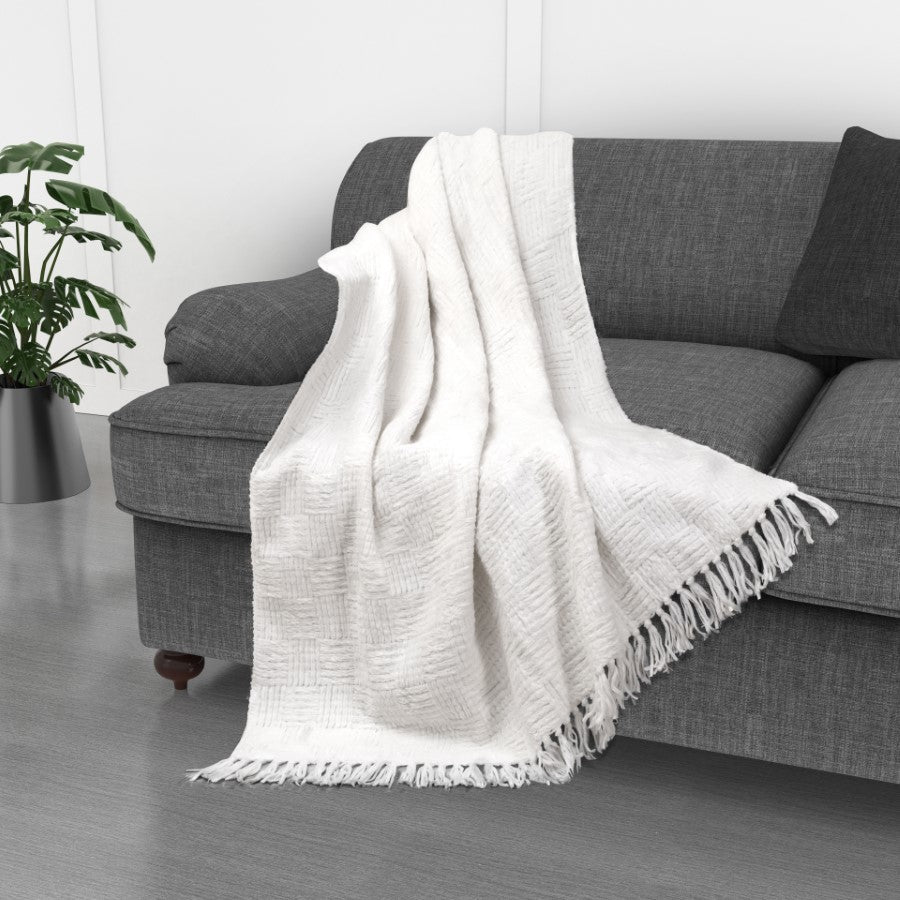 Kathy Ireland Oversized Chenille Fringed Basket Throw 50 X 70 - Quahog Bay Bedding
