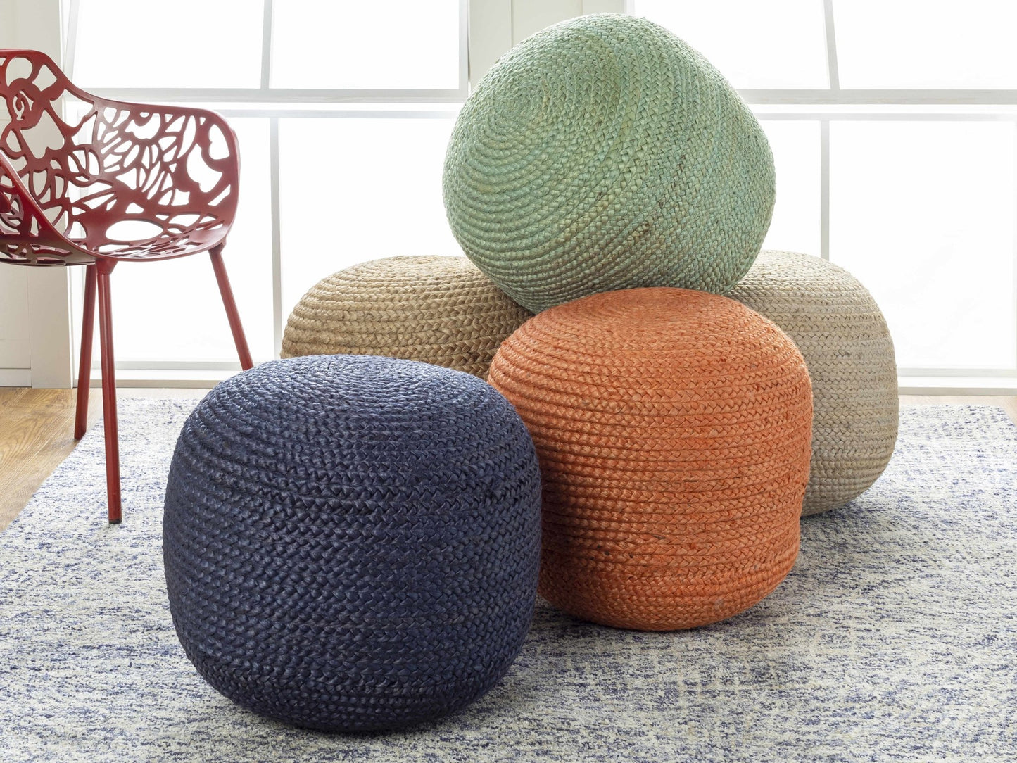 Kaumakani Knitted Jute Round Pouf - Quahog Bay Bedding