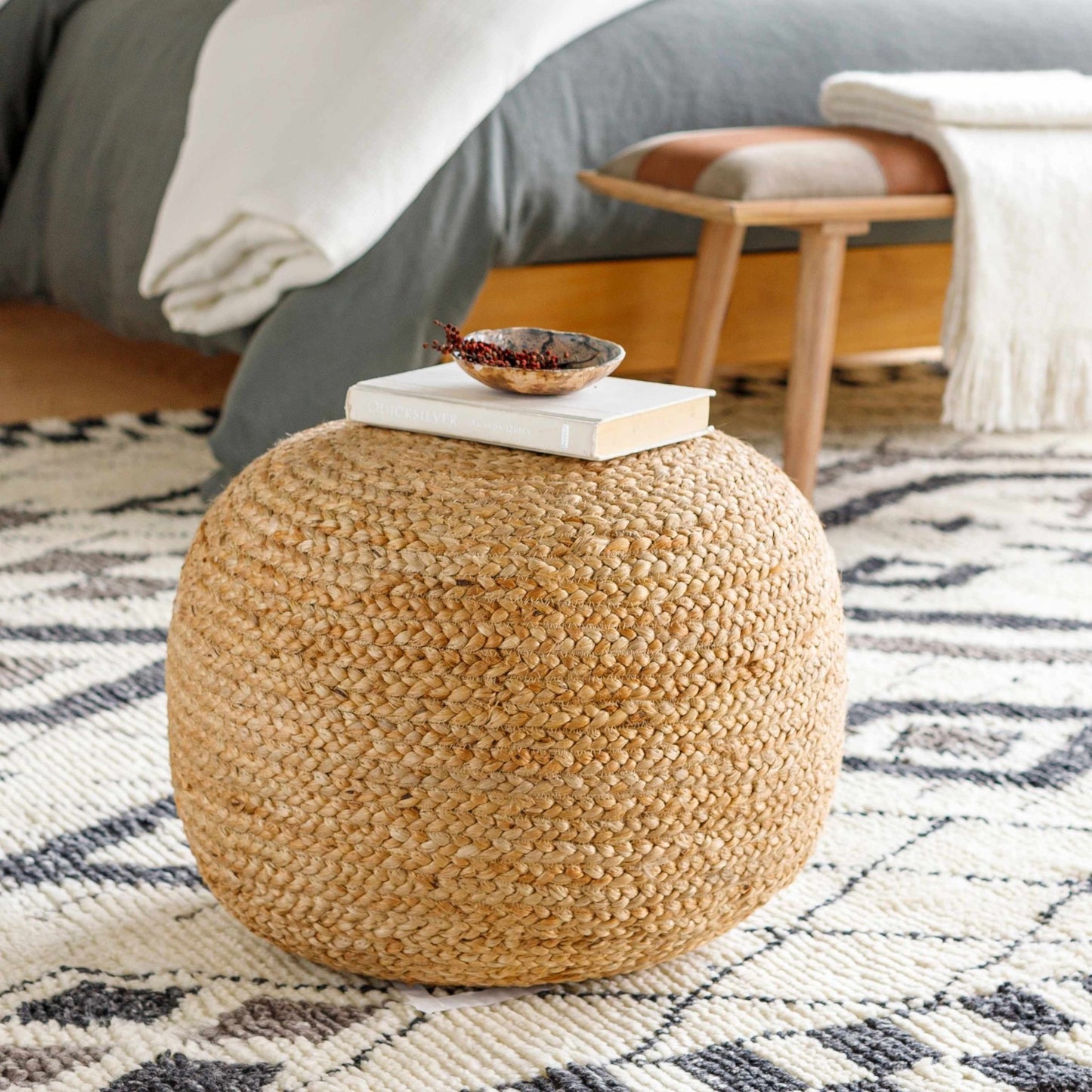Kaumakani Knitted Jute Round Pouf - Quahog Bay Bedding