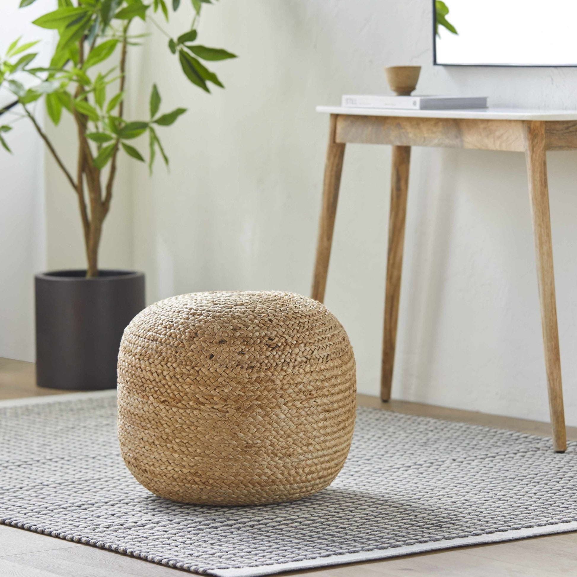 Kaumakani Knitted Jute Round Pouf - Quahog Bay Bedding