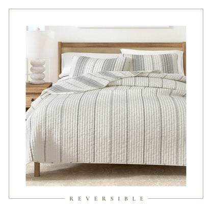 Coastal Stripe Quilt - White Quilt With Navy, Red, Green Or Grey Stripes
