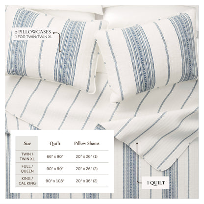 Coastal Stripe Quilt - White Quilt With Navy, Red, Green Or Grey Stripes
