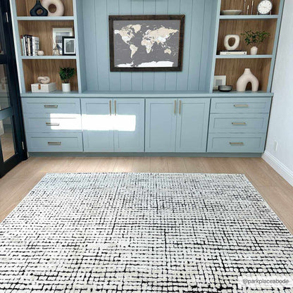 Keita Cream & Black Grid Plush Rug - Quahog Bay Bedding
