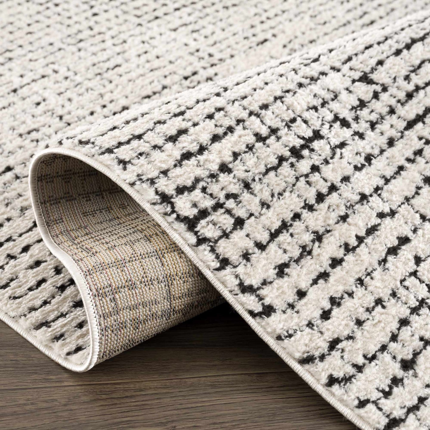 Keita Cream & Black Grid Plush Rug - Quahog Bay Bedding