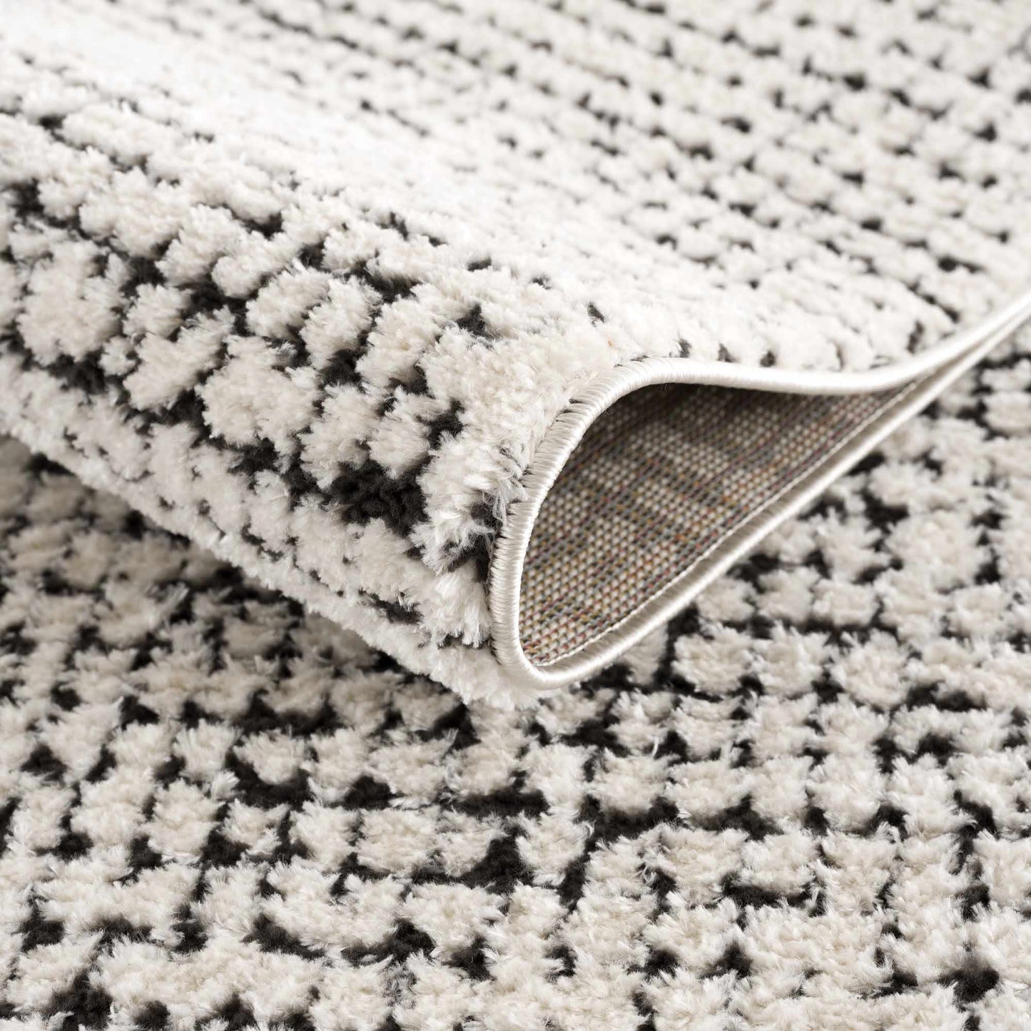 Keita Cream & Black Grid Plush Rug - Quahog Bay Bedding