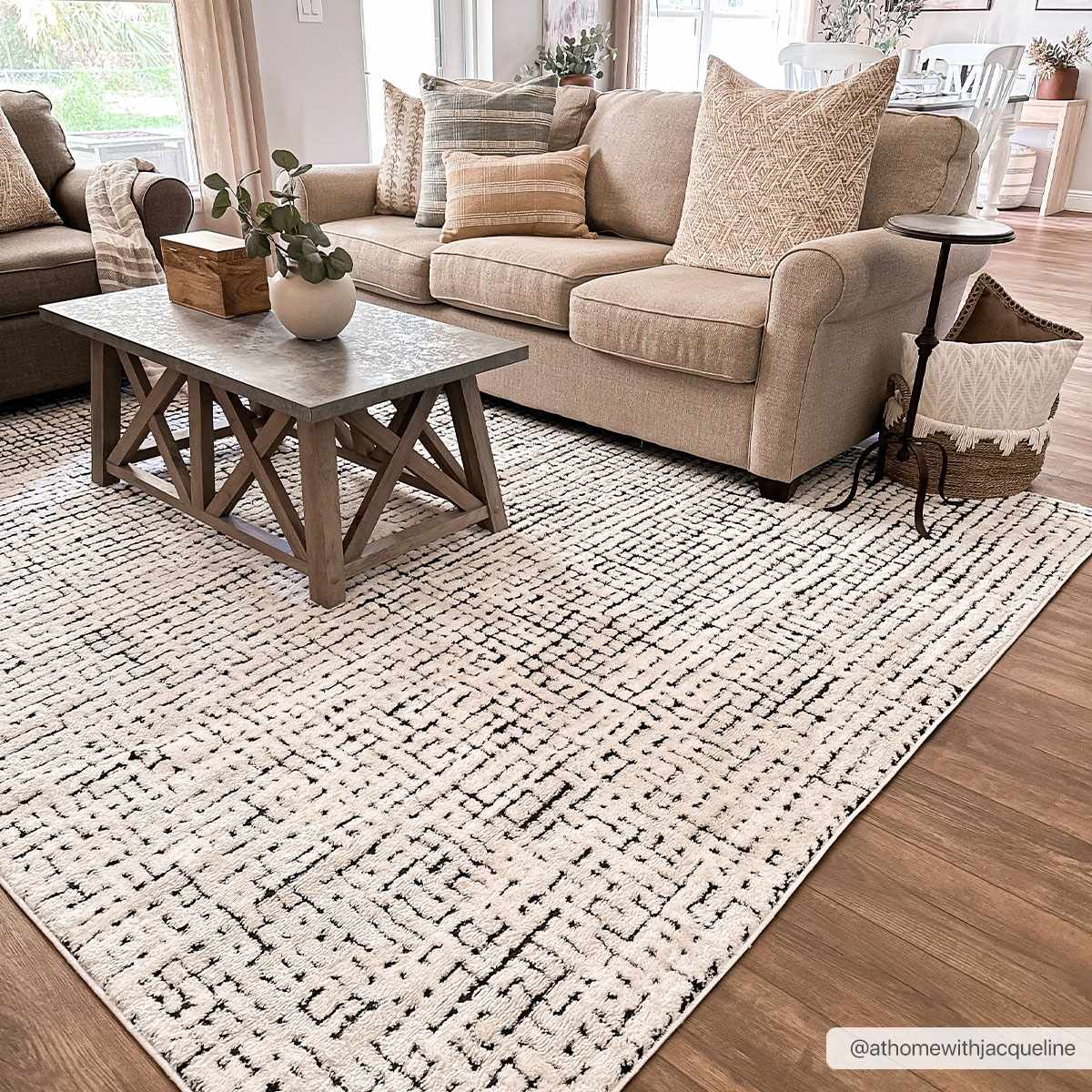 Keita Cream & Black Grid Plush Rug - Quahog Bay Bedding