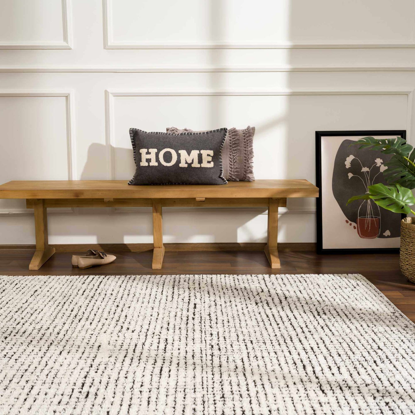 Keita Cream & Black Grid Plush Rug - Quahog Bay Bedding