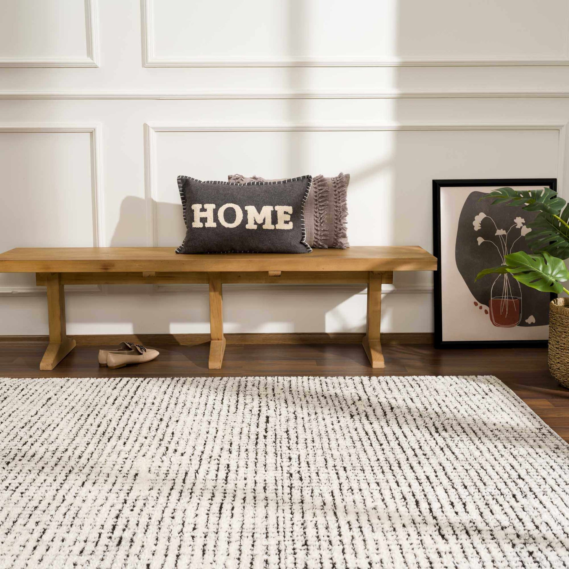 Keita Cream & Black Grid Plush Rug - Quahog Bay Bedding