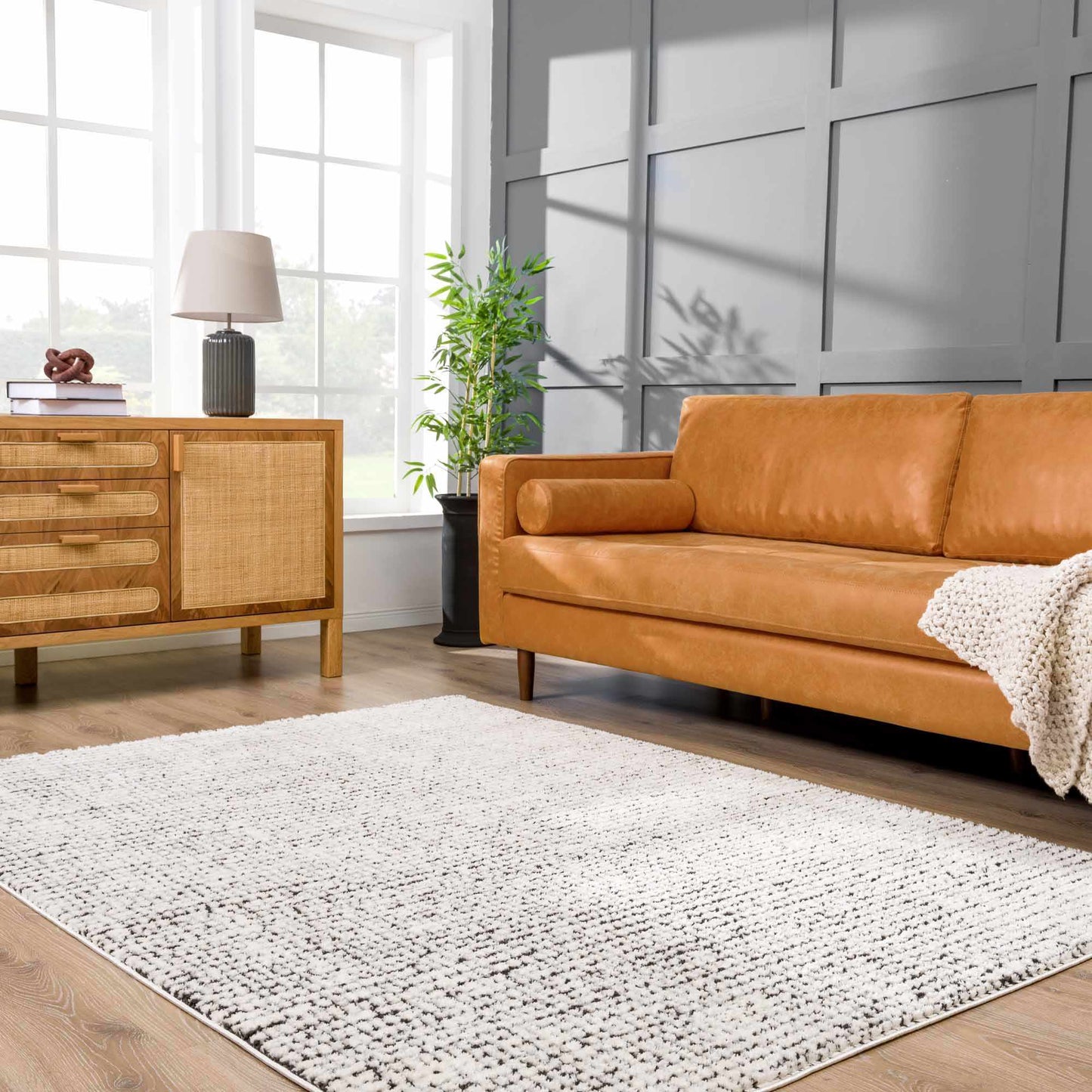 Keita Cream & Black Grid Plush Rug - Quahog Bay Bedding