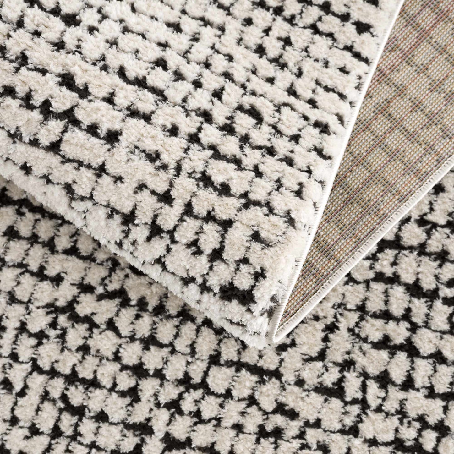 Keita Cream & Black Grid Plush Rug - Quahog Bay Bedding