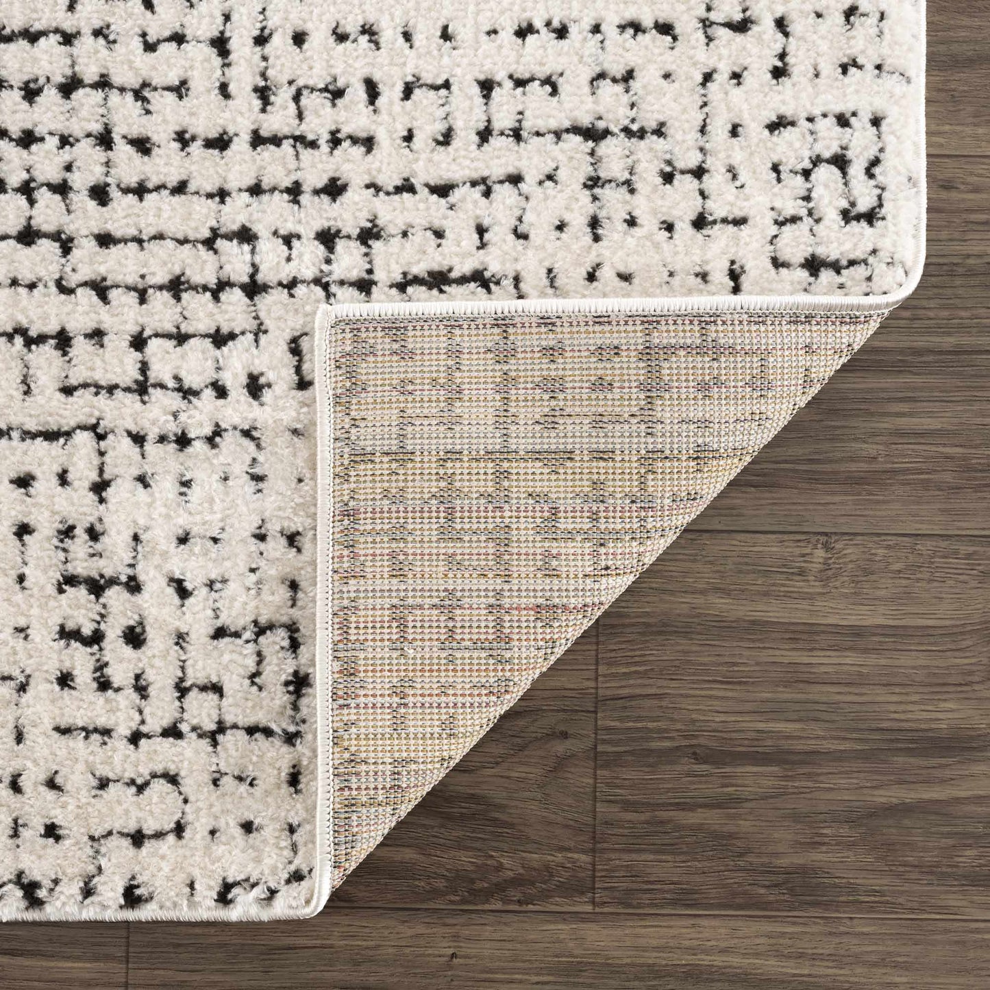 Keita Cream & Black Grid Plush Rug - Quahog Bay Bedding