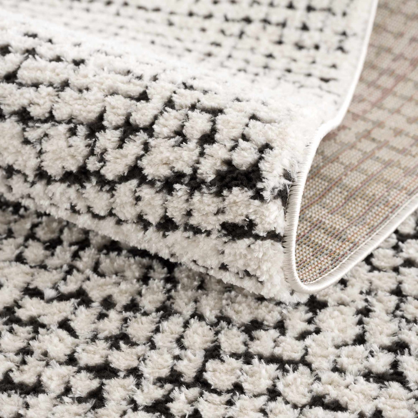 Keita Cream & Black Grid Plush Rug - Quahog Bay Bedding