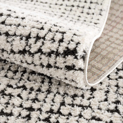 Keita Cream & Black Grid Plush Rug - Quahog Bay Bedding