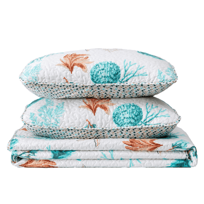 Key West Coral Quilt Set - Tropical Coastal Bedding Sets - Quahog Bay Bedding