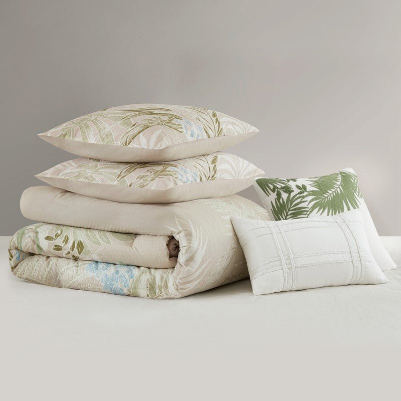 Kiawah Island 5 Piece Cotton Duvet Cover Set with Throw Pillow - Taupe - Quahog Bay Bedding
