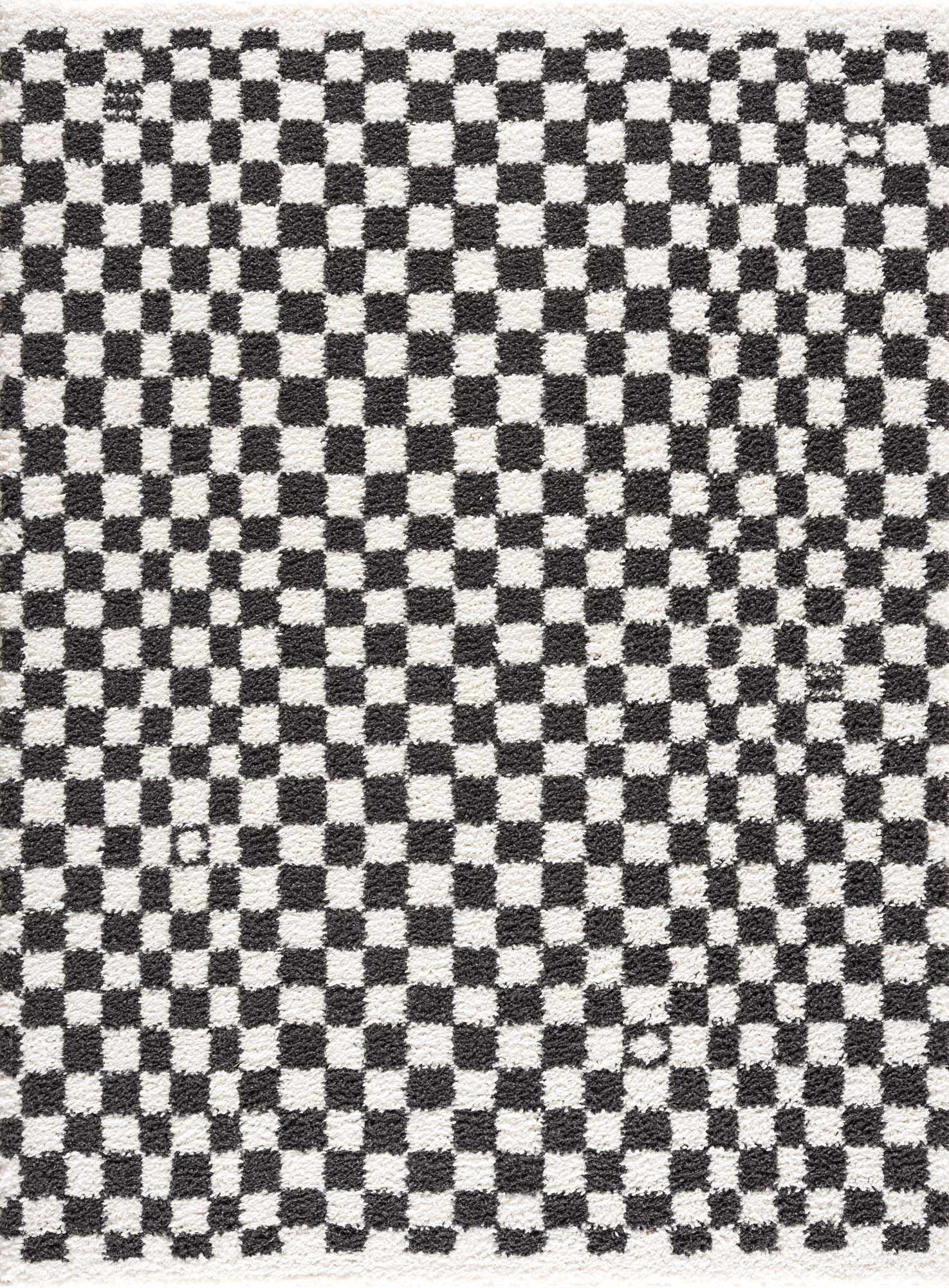 Kieu Black & White Checkered Shag Rug - Quahog Bay Bedding