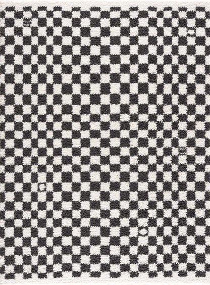 Kieu Black & White Checkered Shag Rug - Quahog Bay Bedding