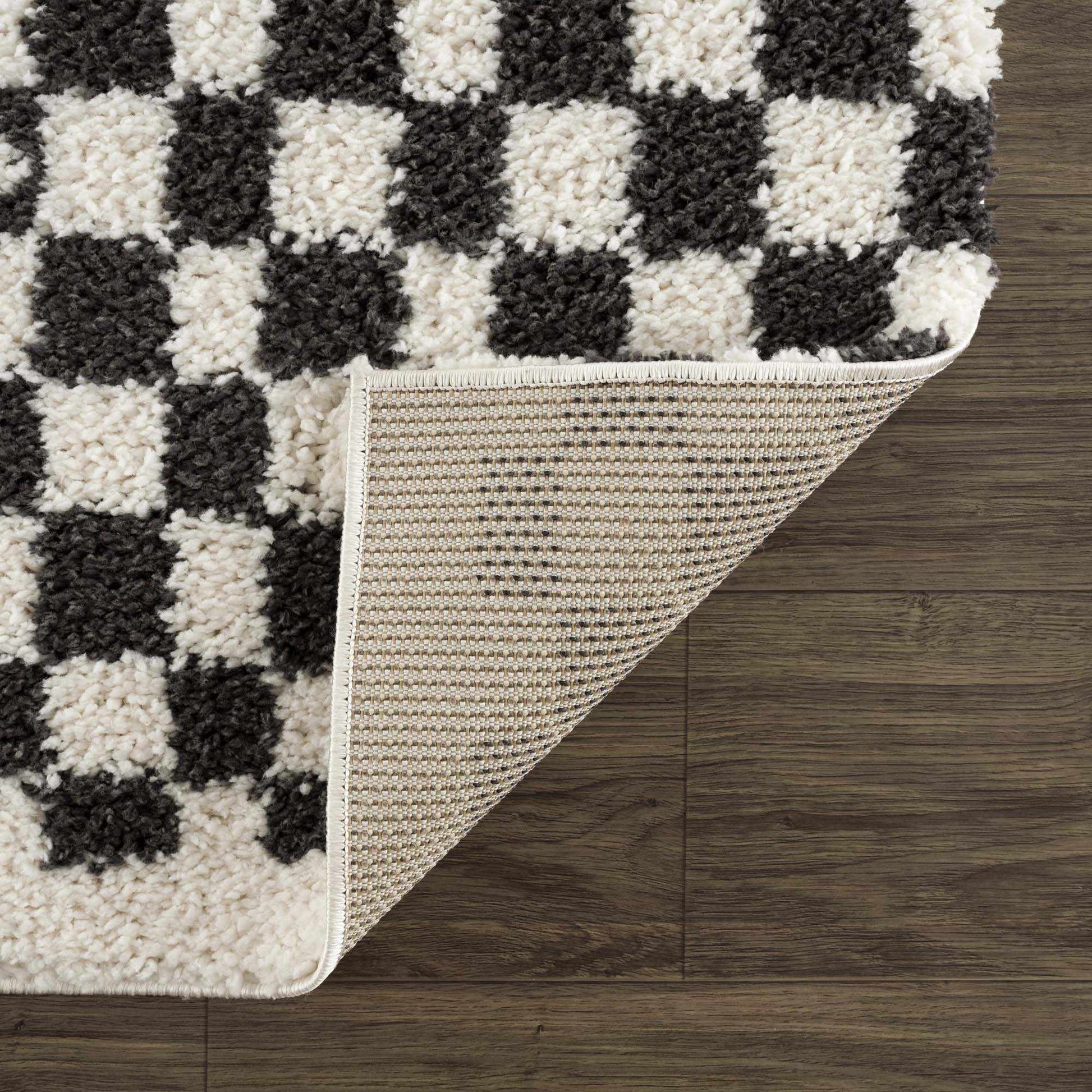 Kieu Black & White Checkered Shag Rug - Quahog Bay Bedding