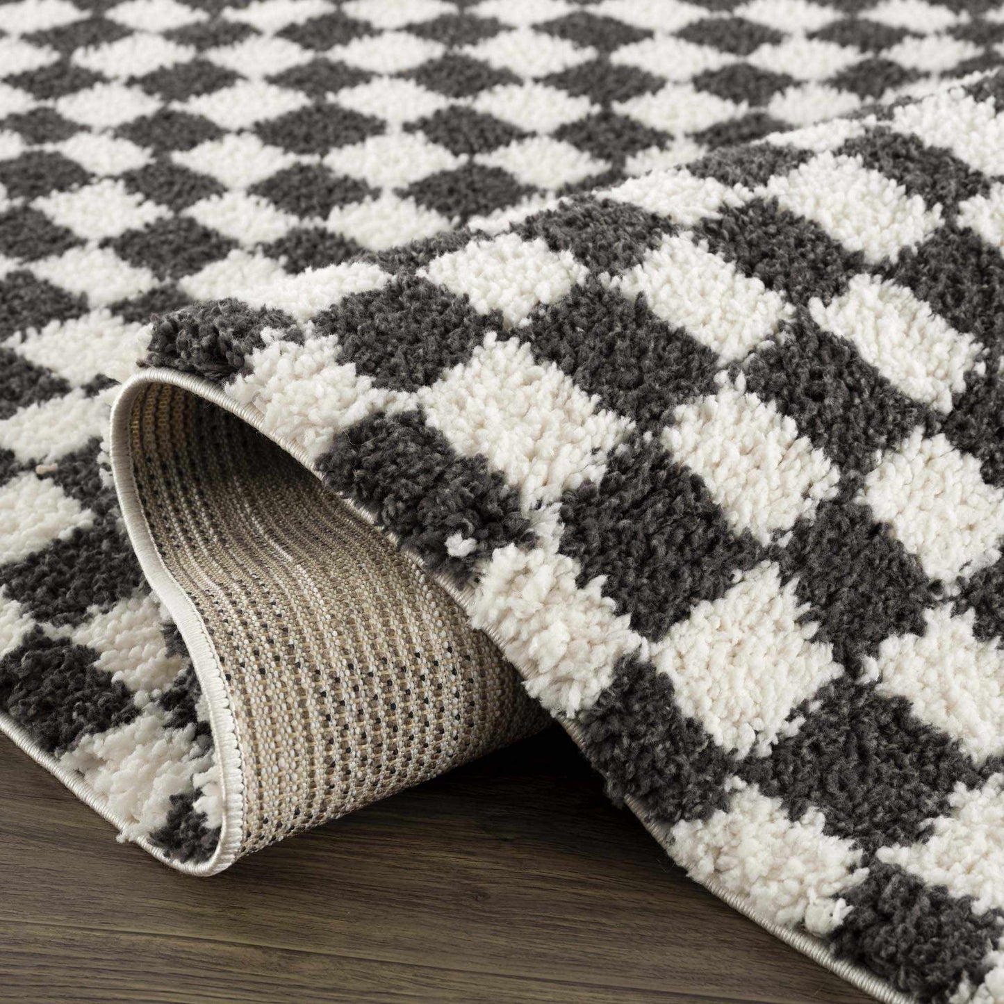 Kieu Black & White Checkered Shag Rug - Quahog Bay Bedding
