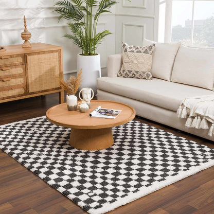 Kieu Black & White Checkered Shag Rug - Quahog Bay Bedding