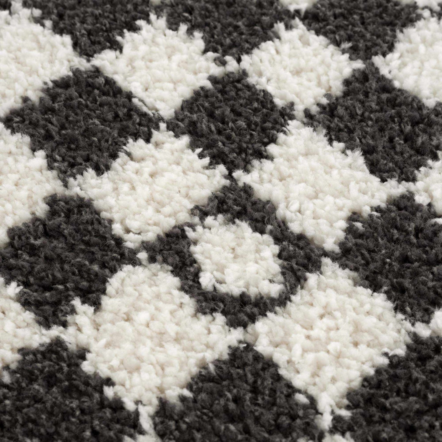 Kieu Black & White Checkered Shag Rug - Quahog Bay Bedding