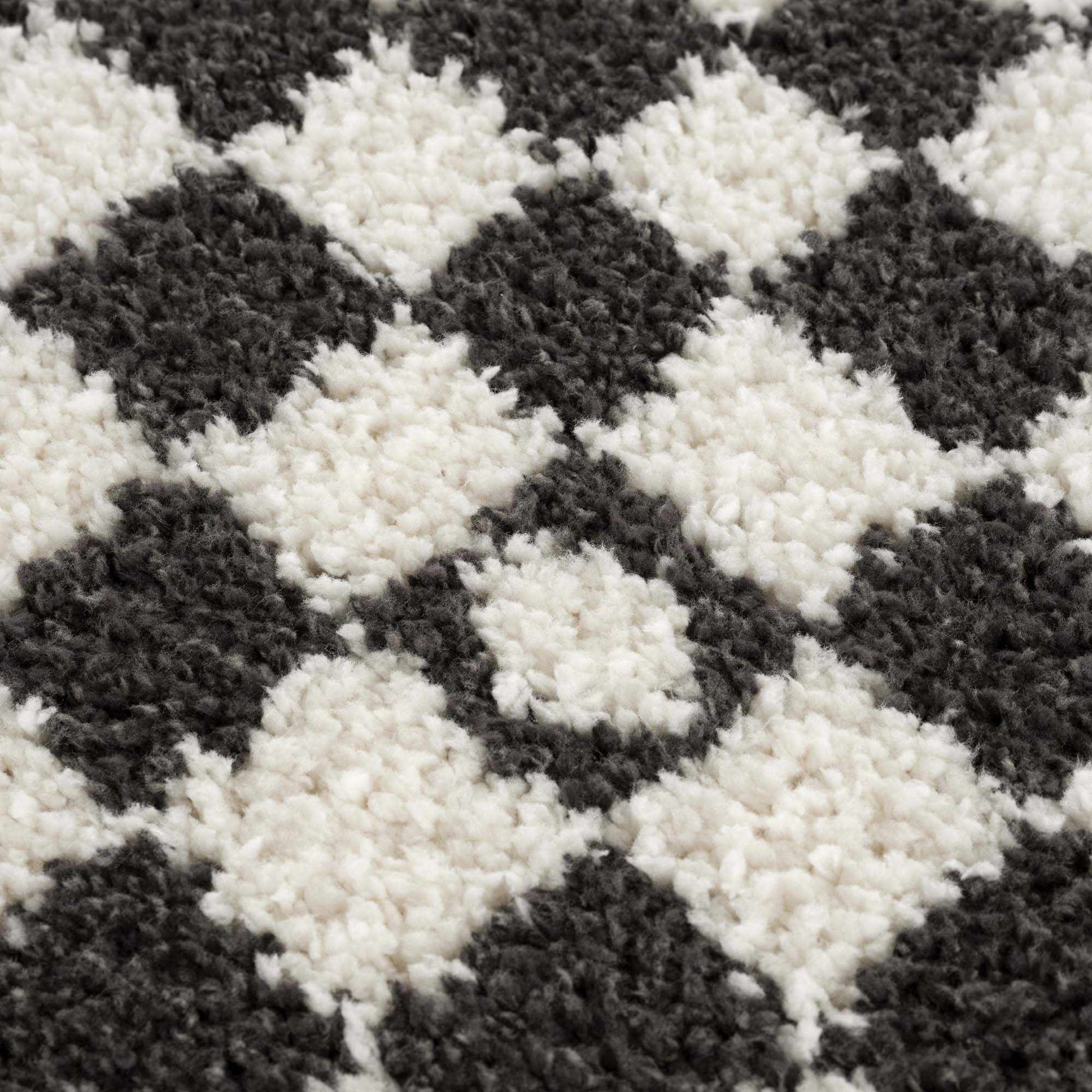 Kieu Black & White Checkered Shag Rug - Quahog Bay Bedding