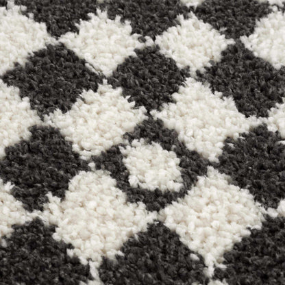 Kieu Black & White Checkered Shag Rug - Quahog Bay Bedding
