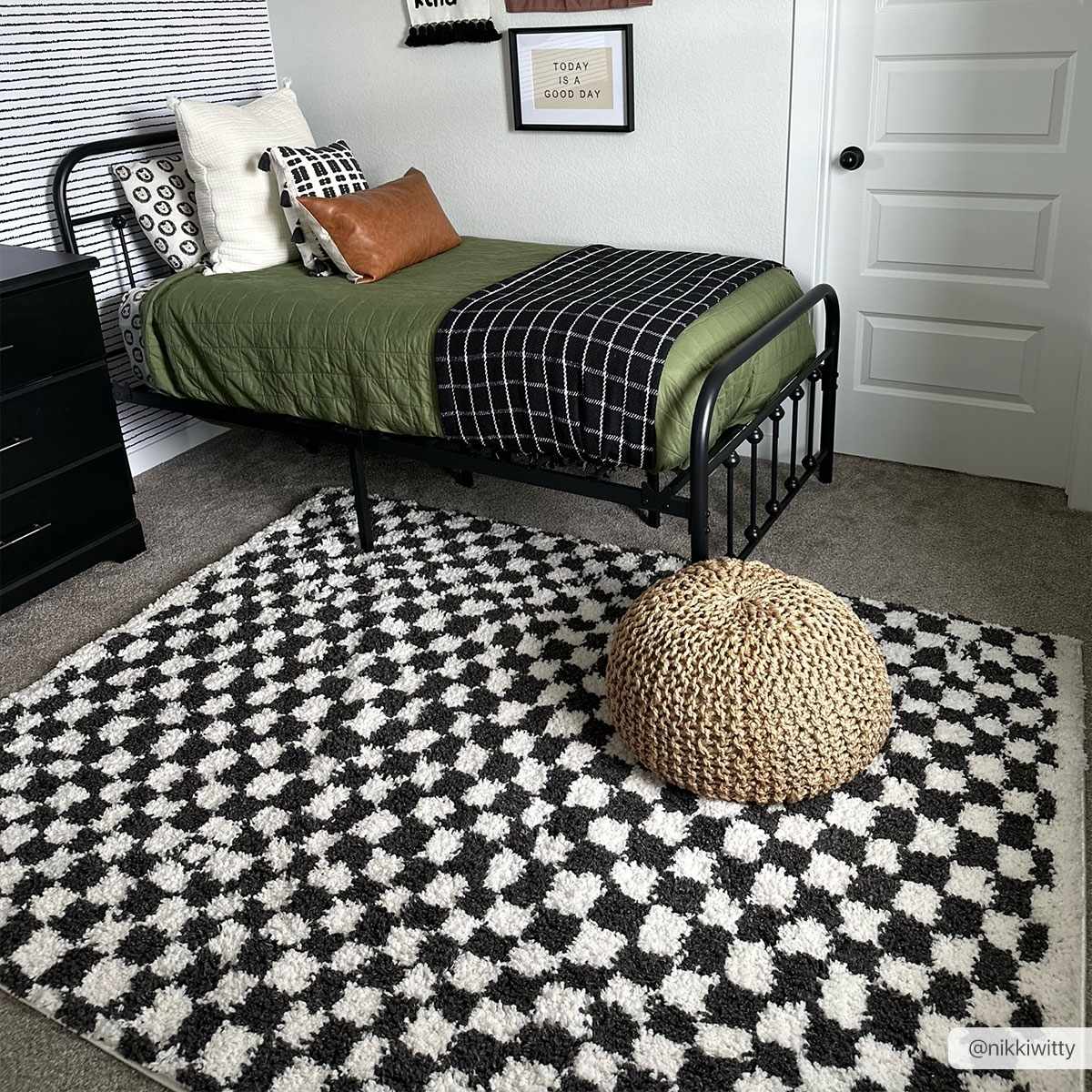 Kieu Black & White Checkered Shag Rug - Quahog Bay Bedding