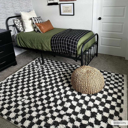 Kieu Black & White Checkered Shag Rug - Quahog Bay Bedding