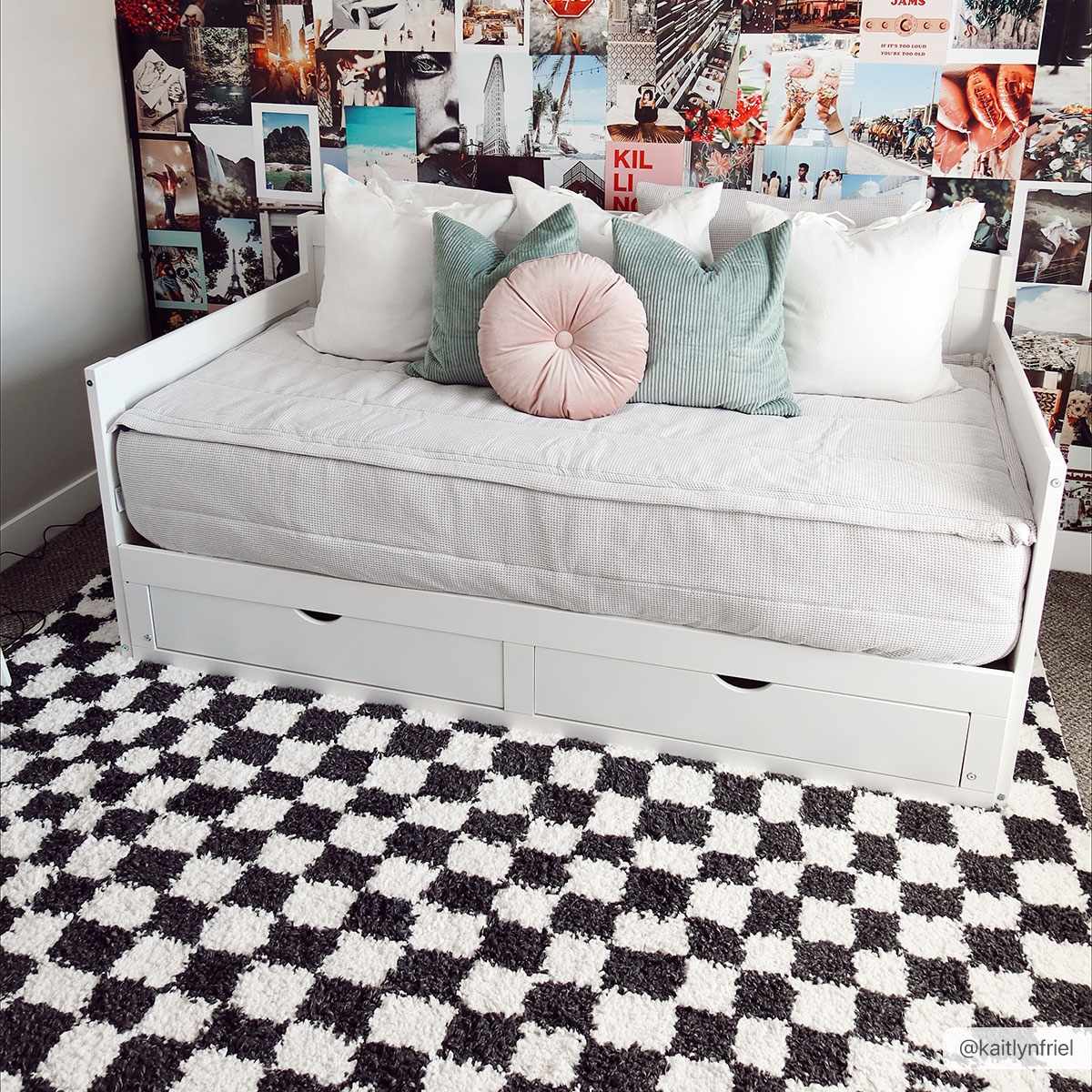Kieu Black & White Checkered Shag Rug - Quahog Bay Bedding